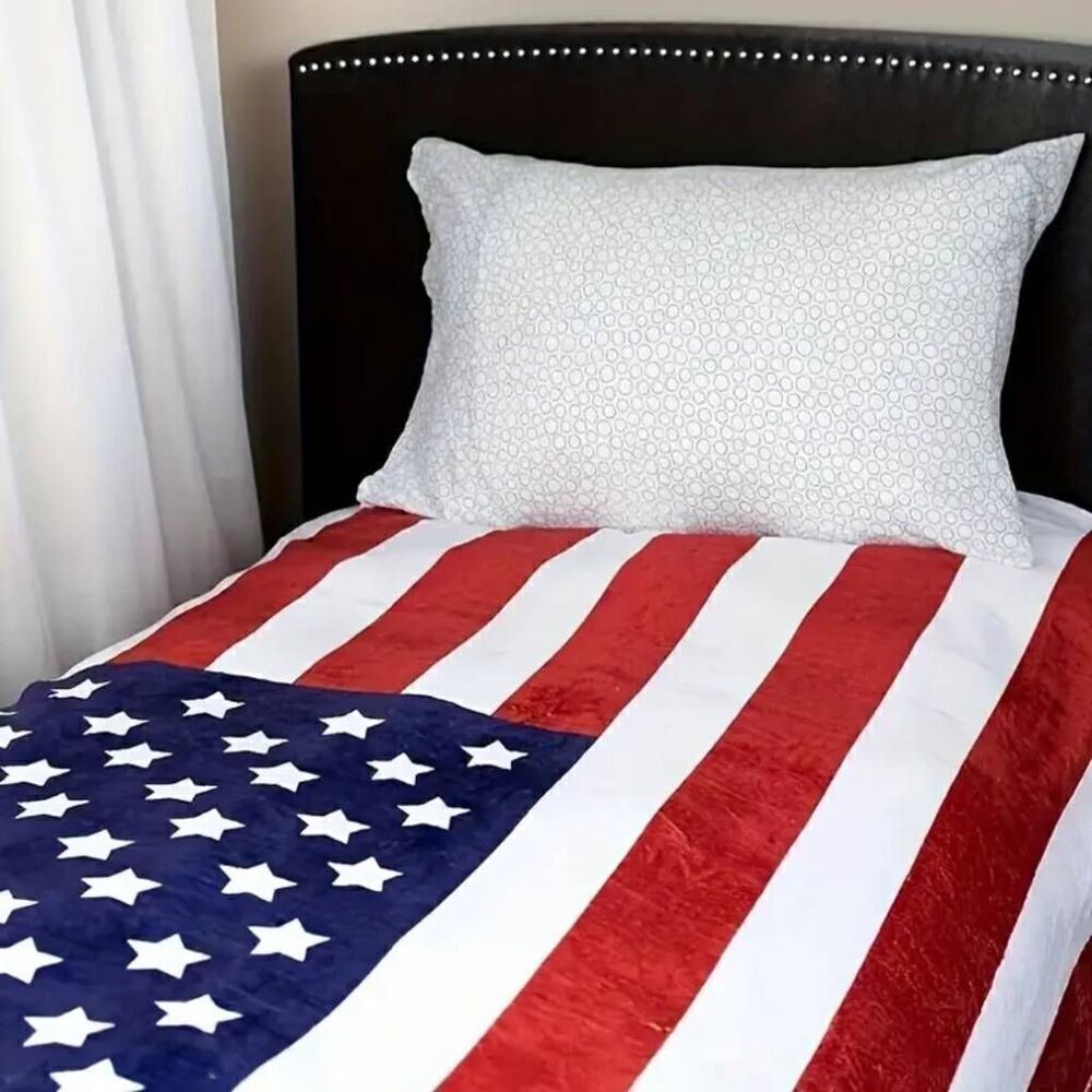 American Flag Print Fleece Throw Blanket -S
